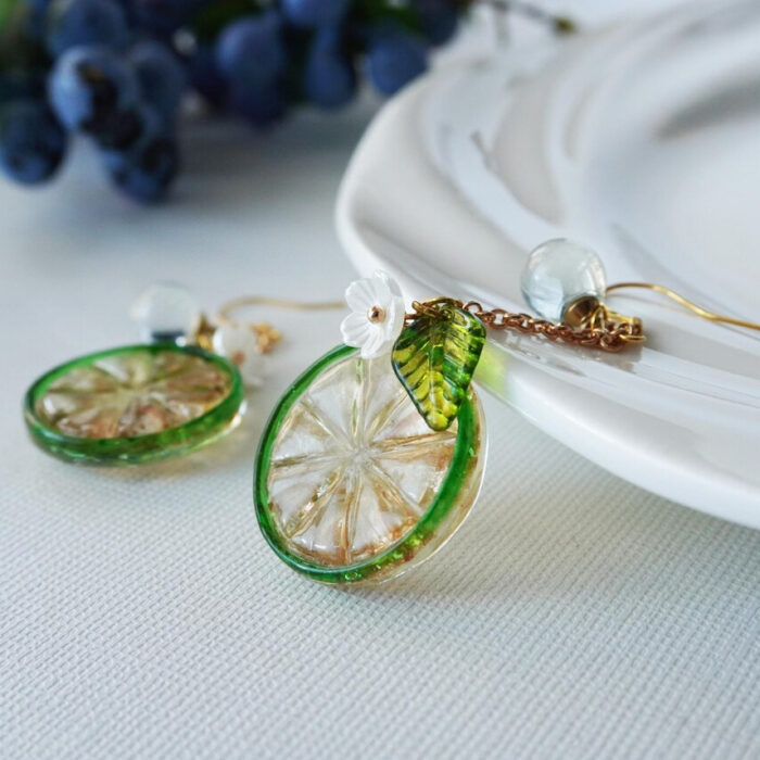 Handmade Resin Lime Slice Earrings: Sterling Silver Hooks - Image 4
