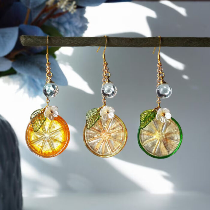 Handmade Resin Lemon Slice Earrings: Sterling Silver Hooks, Citrus Charm - Image 7