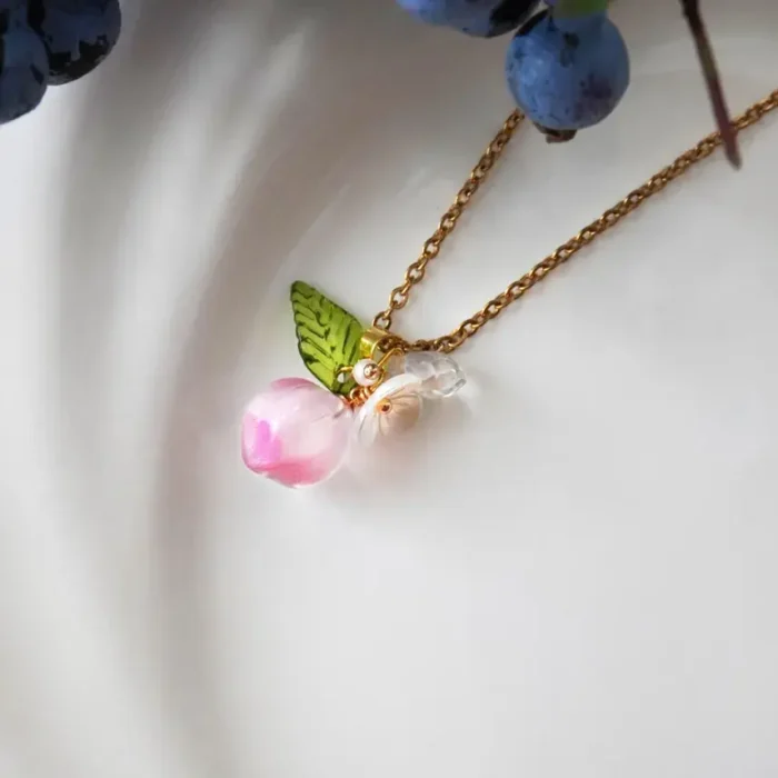Handmade Resin One Peach White Flower Necklace - Image 2
