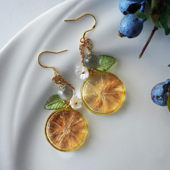 Handmade Resin Lemon Slice Earrings: Sterling Silver Hooks, Citrus Charm - Image 4