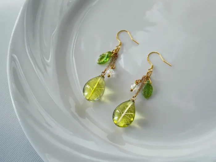 Handmade Resin Leaf Drop Earrings - Image 4