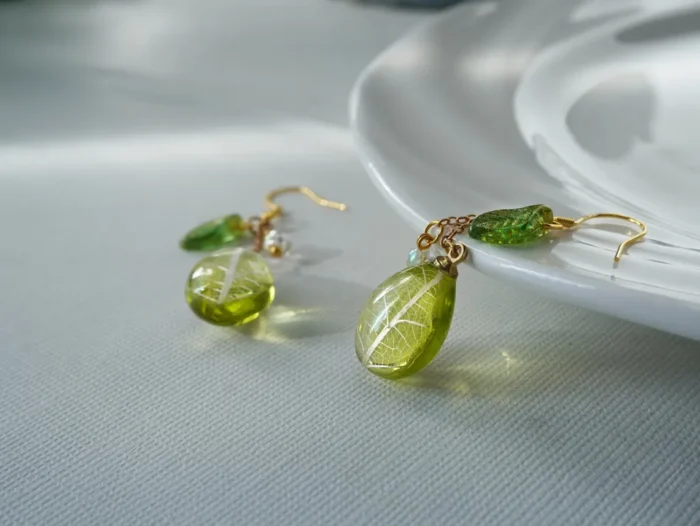 Handmade Resin Leaf Drop Earrings - Image 5