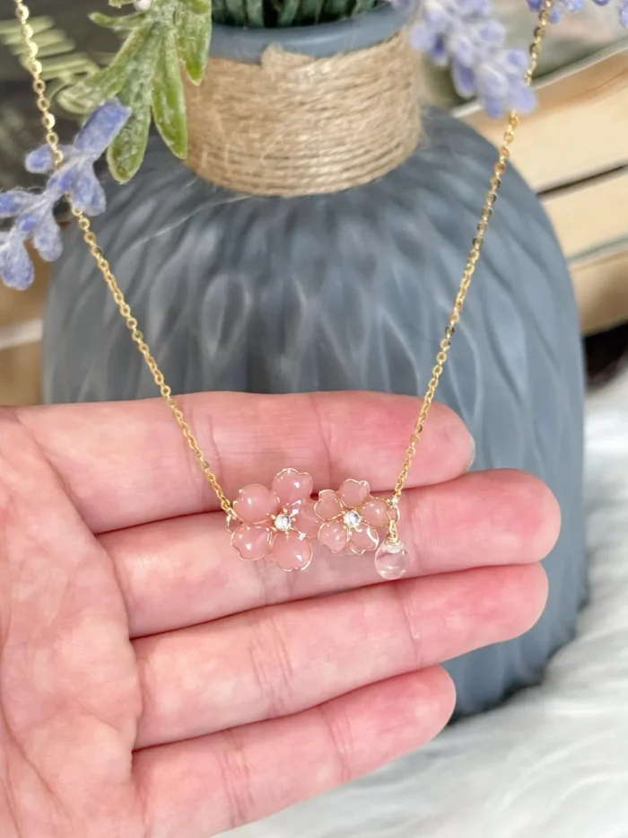 Handmade Resin Cherry Blossom Necklace - Image 2