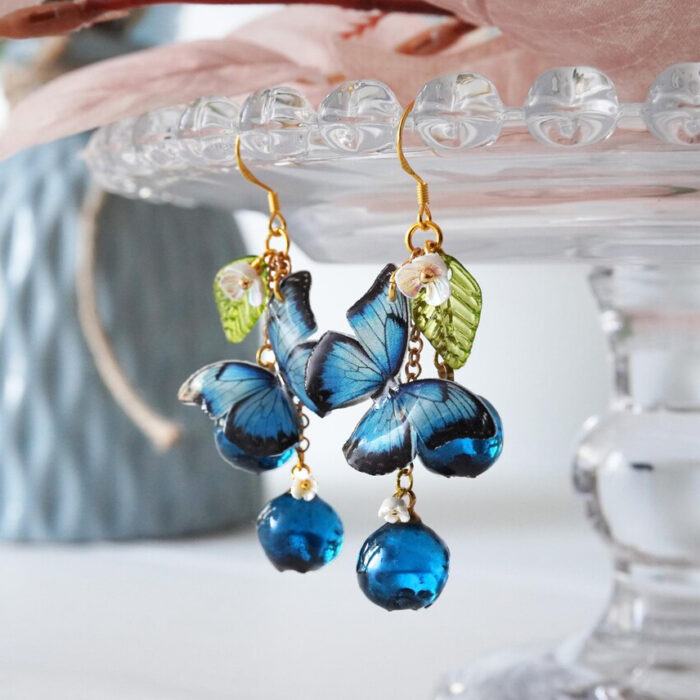 Handmade Resin Butterfly Earrings: Blueberry Charm, Nature Jewelry - Image 4