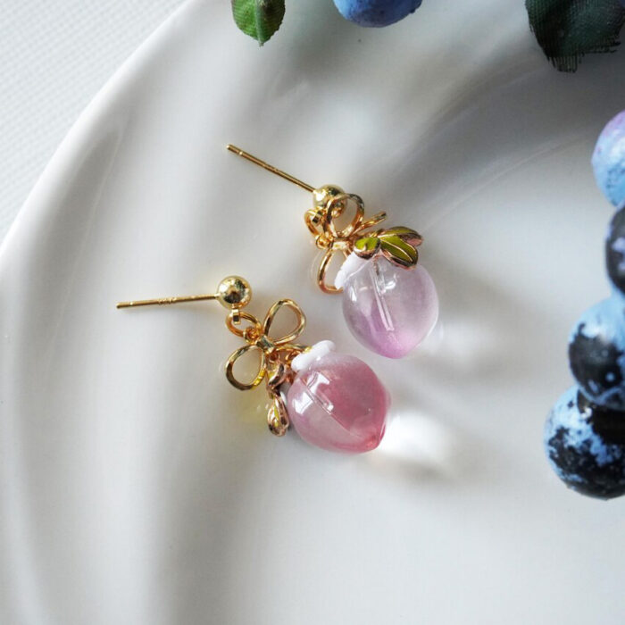 Handmade Resin Peach Earrings: Sterling Silver Hooks, Fruit Jewelry - Image 2
