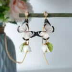 Handmade Resin Butterfly Lily of the Valley Earrings: Sterling Silver Hooks - Image 4