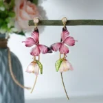 Handmade Resin Butterfly Lily of the Valley Earrings: Sterling Silver Hooks - Image 7