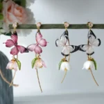 Handmade Resin Butterfly Lily of the Valley Earrings: Sterling Silver Hooks