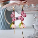 Handmade Resin Butterfly Lily of the Valley Earrings: Sterling Silver Hooks - Image 8