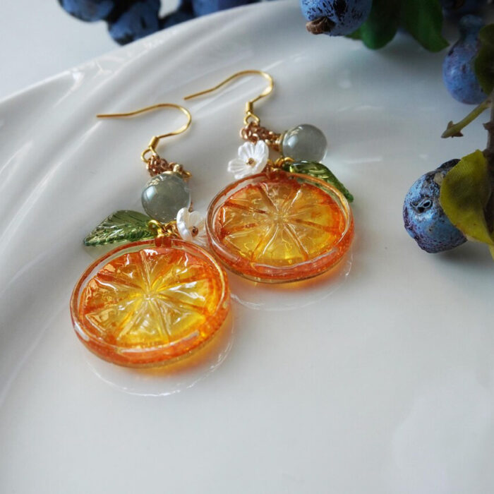 Handmade Resin Kumquat Slice Earrings: Sterling Silver Hooks - Image 5