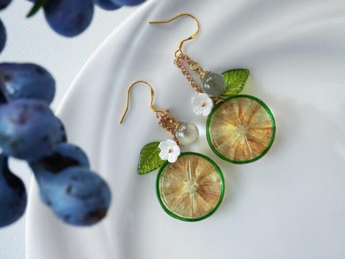 Handmade Resin Lime Slice Earrings: Sterling Silver Hooks - Image 7