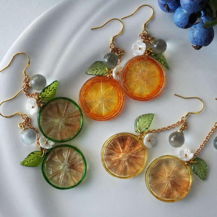 Handmade Resin Kumquat Slice Earrings: Sterling Silver Hooks - Image 10
