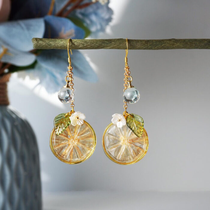 Handmade Resin Lemon Slice Earrings: Sterling Silver Hooks, Citrus Charm - Image 2