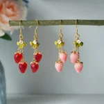 Handmade Resin Strawberry Drop Earrings – Cute Fruit Jewelry Gift for Her