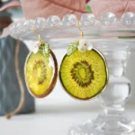 Handmade Resin Green Kiwi Slice White Flower Dangle Earrings - Image 4