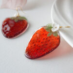 Handmade Resin Strawberry Slice Earrings: Sterling Silver Hooks - Image 2