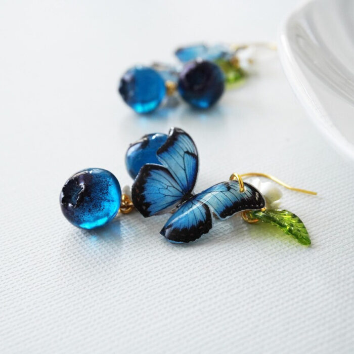 Handmade Resin Butterfly Earrings: Blueberry Charm, Nature Jewelry - Image 2