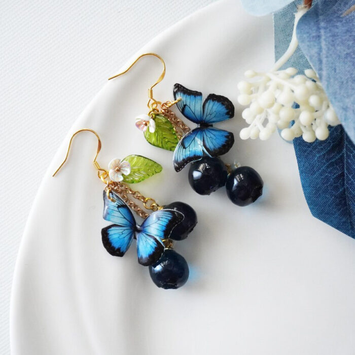 Handmade Resin Butterfly Earrings: Blueberry Charm, Nature Jewelry - Image 3