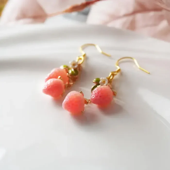 Handmade Resin Strawberry Drop Earrings – Cute Fruit Jewelry Gift for Her - Image 5