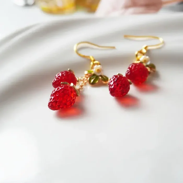 Handmade Resin Strawberry Drop Earrings – Cute Fruit Jewelry Gift for Her - Image 6
