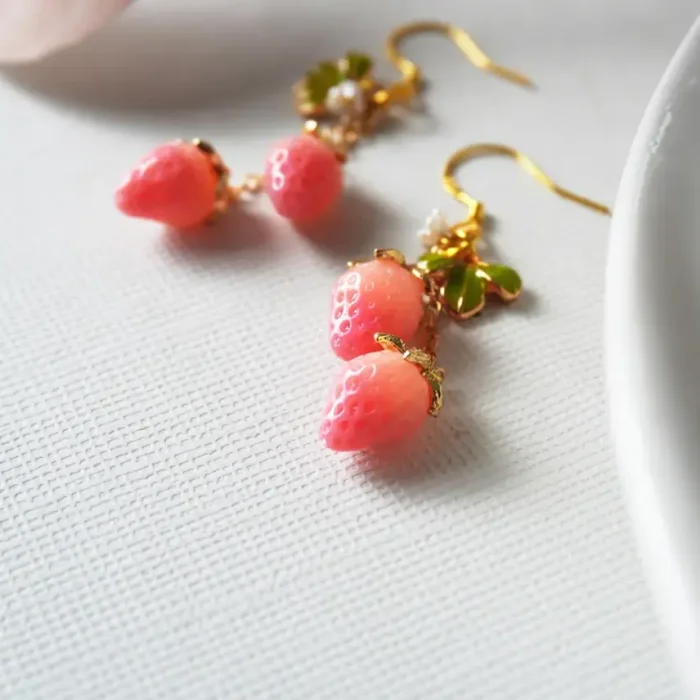 Handmade Resin Strawberry Drop Earrings – Cute Fruit Jewelry Gift for Her - Image 7