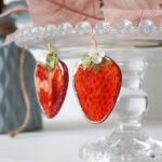 Handmade Resin Strawberry Slice Earrings: Sterling Silver Hooks