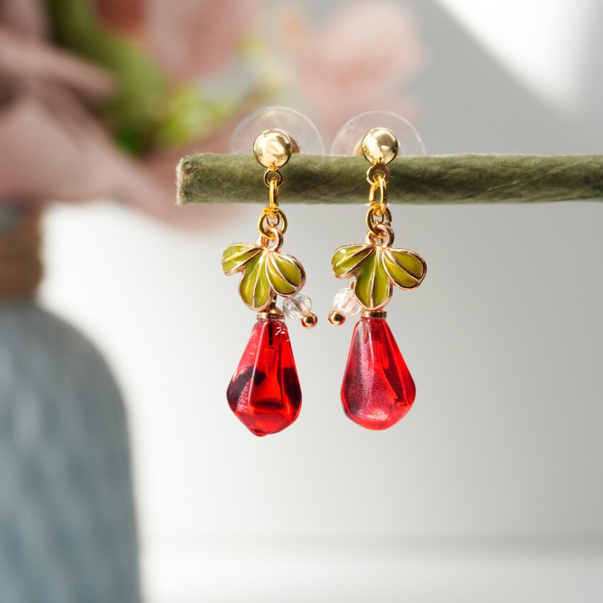 il_1140xN.6842019441_5knn Handmade Czech Glass One Pomegranate Earrings: Sterling Silver Studs - Image 1