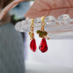 Handmade Czech Glass One Pomegranate Earrings: Sterling Silver Studs - Image 2