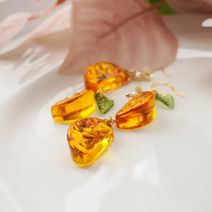 Handmade Resin Orange Slice Earrings: Sterling Silver Hooks - Image 5