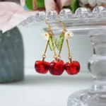 Handmade Resin Cherry Drop Earrings | Fruit | Summer | Red | Playful & Elegant | Lightweight Jewel | Gift For Her - Image 2