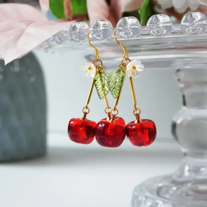 Handmade Resin Cherry Drop Earrings | Fruit | Summer | Red | Playful & Elegant | Lightweight Jewel | Gift For Her - Image 2