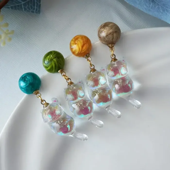 Holographic Resin Cat Drop Earrings: Sterling Silver Posts, Iridescent Charm - Image 3