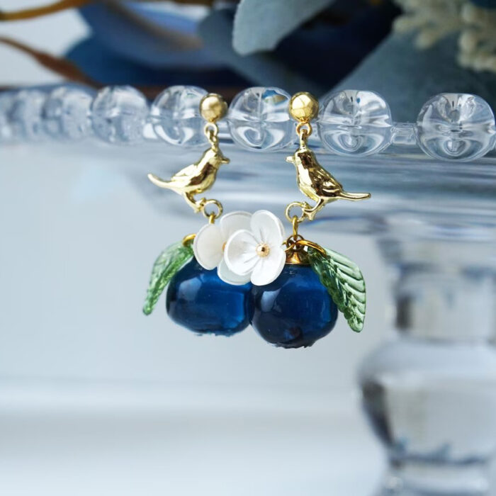 Handmade Resin Blueberry Bird Earrings: Nature Lover Gift - Image 3