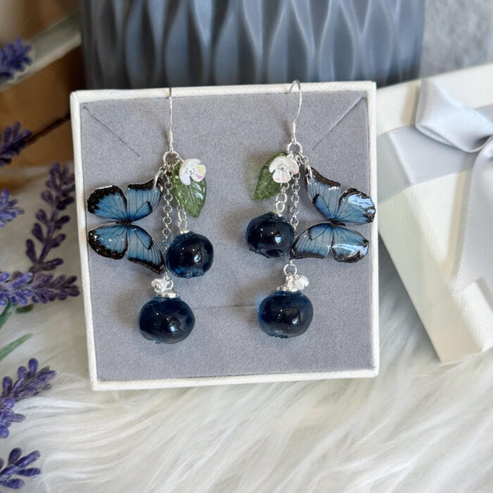 Handmade Resin Butterfly Earrings: Blueberry Charm, Nature Jewelry - Image 7