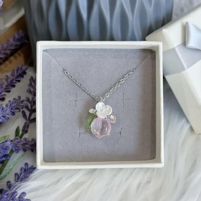 Handmade Resin One Peach White Flower Necklace - Image 5