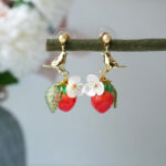 Handmade Strawberry Bird Earrings: Sterling Silver Studs