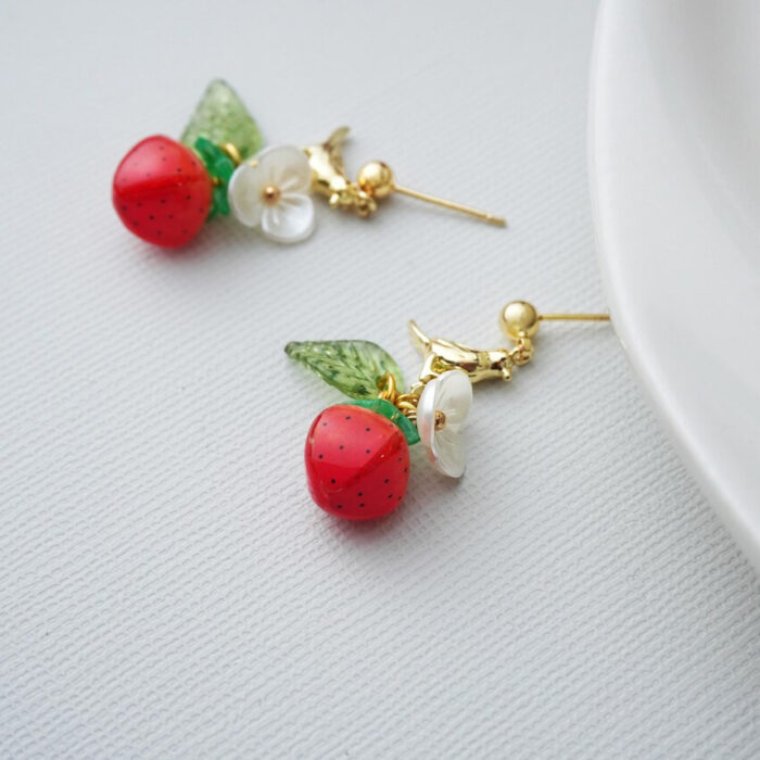 Handmade Strawberry Bird Earrings: Sterling Silver Studs - Image 4