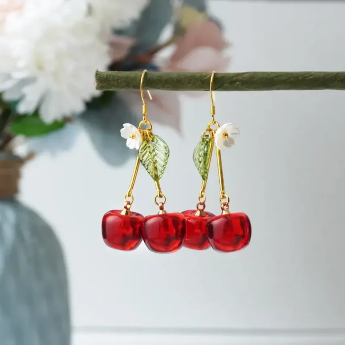 Handmade Resin Cherry Drop Earrings | Fruit | Summer | Red | Playful & Elegant | Lightweight Jewel | Gift For Her - Image 3