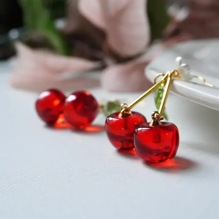 Handmade Resin Cherry Drop Earrings | Fruit | Summer | Red | Playful & Elegant | Lightweight Jewel | Gift For Her - Image 6