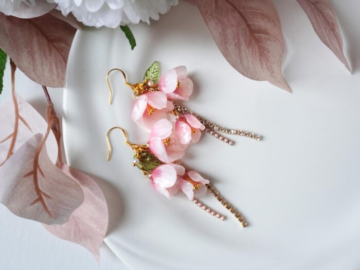 Handmade Resin Pink Jasmine Flower Earrings - Image 4