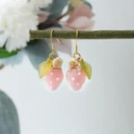 Handmade Fuzzy Resin One Strawberry Drop Earrings: Sterling Silver Hooks - Image 4