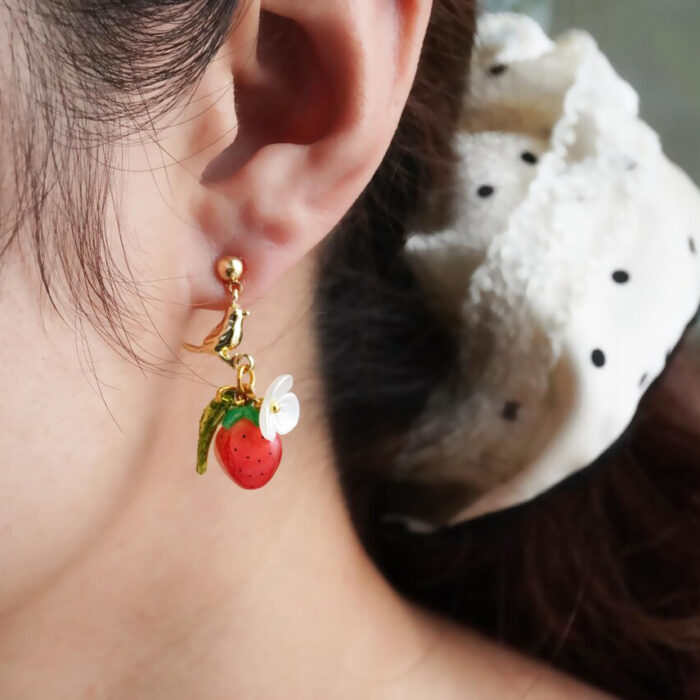 Handmade Strawberry Bird Earrings: Sterling Silver Studs - Image 6