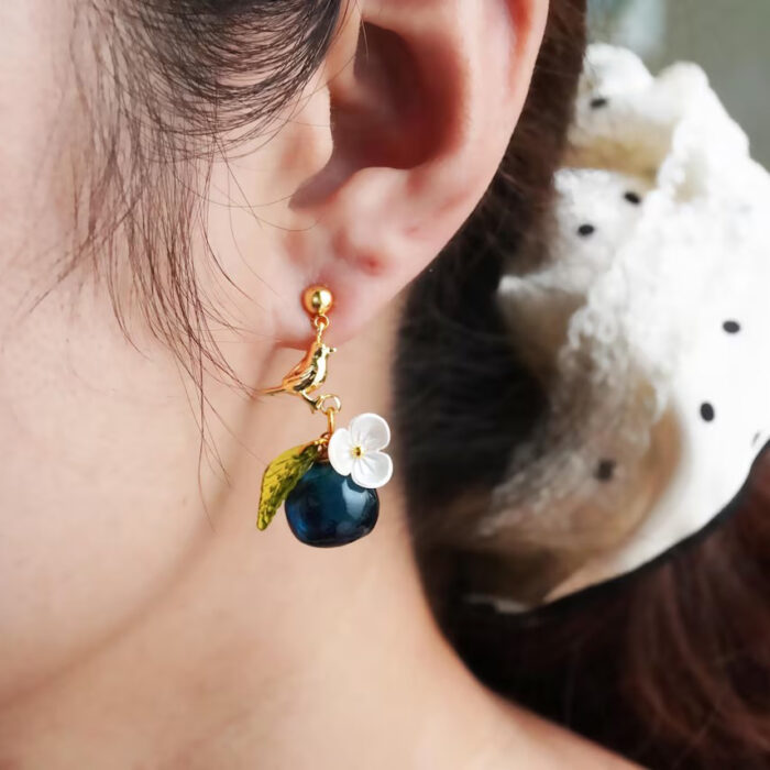Handmade Resin Blueberry Bird Earrings: Nature Lover Gift - Image 8