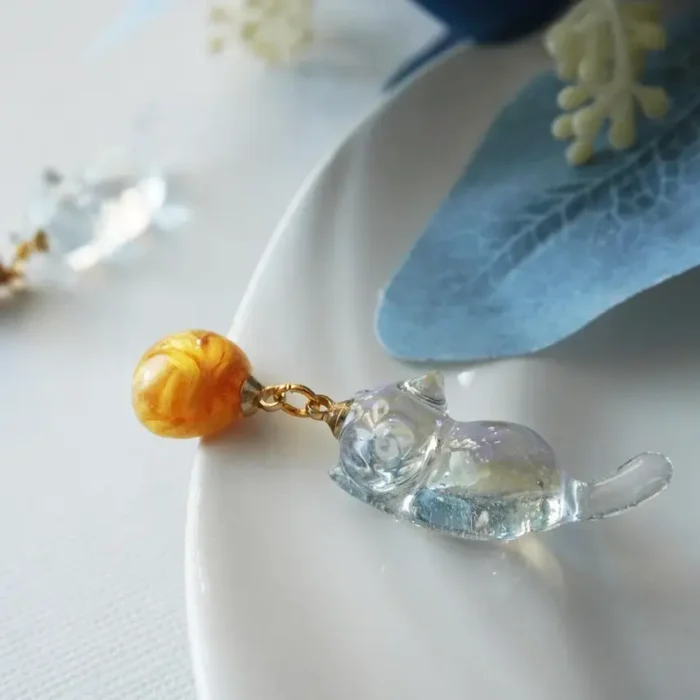 Holographic Resin Cat Drop Earrings: Sterling Silver Posts, Iridescent Charm - Image 4