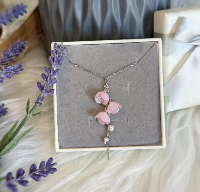 Handmade Lily of the Valley Resin Necklace– Triple Flower Design - Image 3