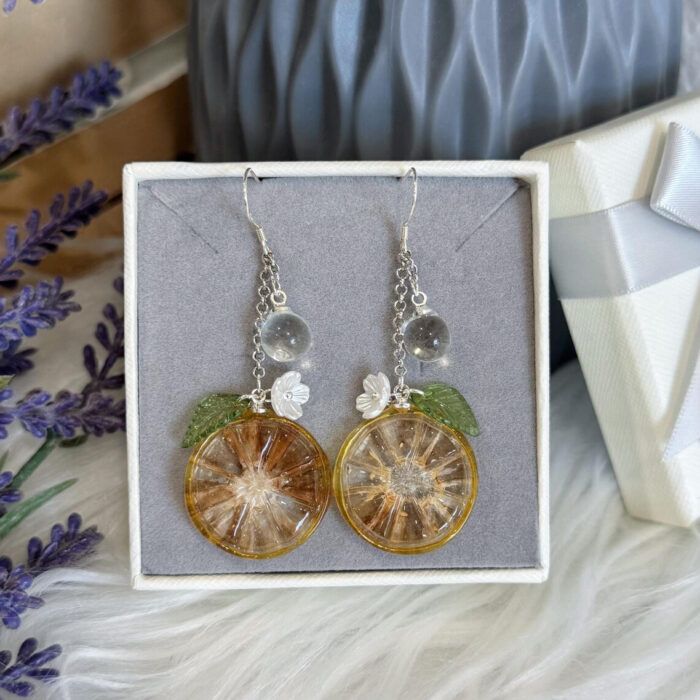 Handmade Resin Lemon Slice Earrings: Sterling Silver Hooks, Citrus Charm - Image 6