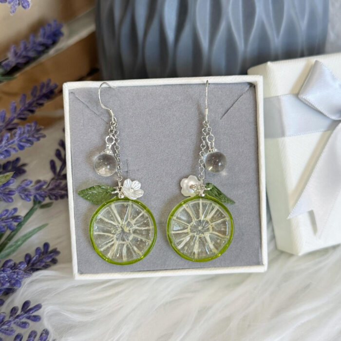 Handmade Resin Lime Slice Earrings: Sterling Silver Hooks - Image 10