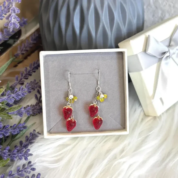 Handmade Resin Strawberry Drop Earrings – Cute Fruit Jewelry Gift for Her - Image 9