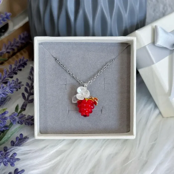 Handmade Resin Raspberry Necklace: Elegant Floral Jewelry - Image 5