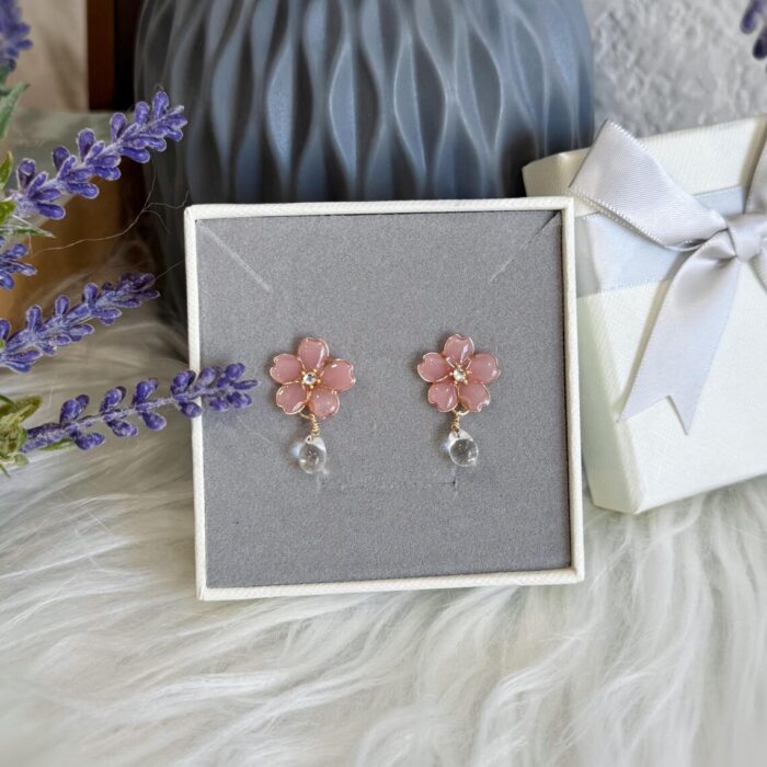 Handmade Resin Cherry Blossom Stud Earrings - Image 5